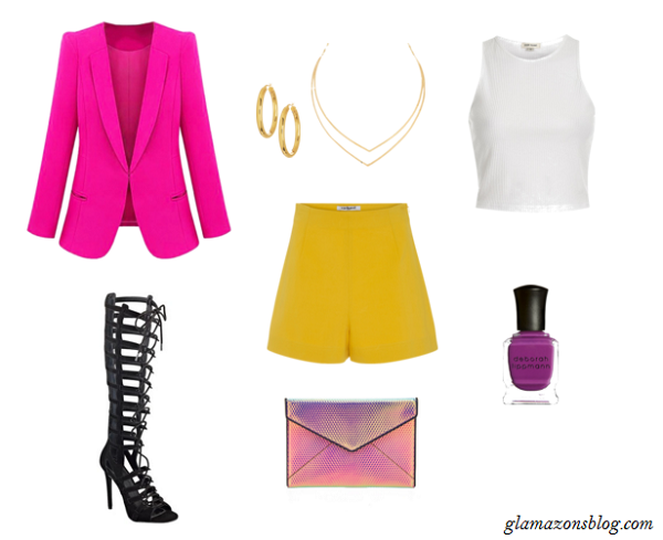 Colorblock-Blazer-High-Waisted-Shorts-Metallic-Clutch-Formation-Tour-Outfit-Glamazonsblog