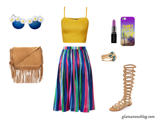 Colorful-Midi-Skirt-Yellow-Tank-Top-Festival-Fashion-Glamazonsblog