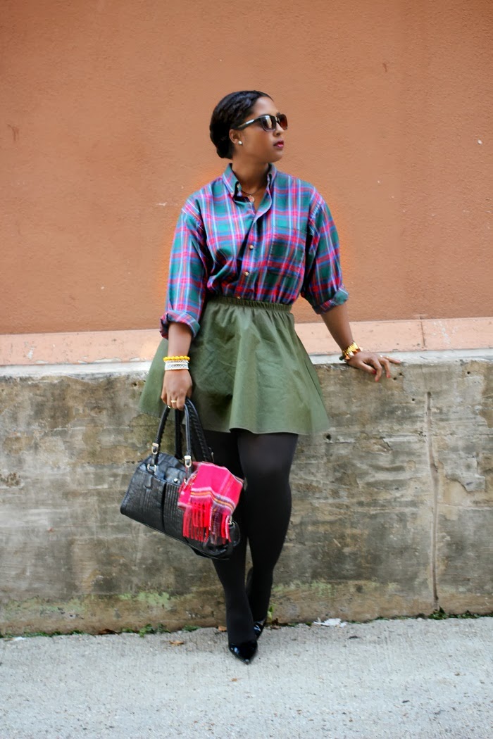 Comme-Coco-Plaid-Top-Solid-Skirt-Fall-Trend-Glamazonsblog