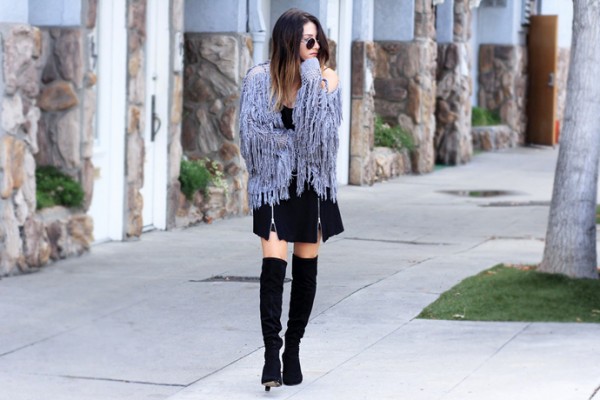 Fashion-Lush-Fringe-Shag-Sweater-Black-Dress-Over-The-Knee-Boots-Fashion-Glamazonsblog