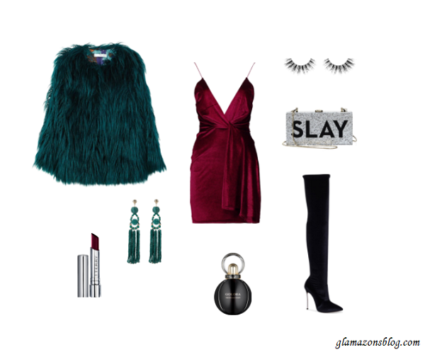 New-Years-Eve-Outfit-Idea-Textured-Faux-Fur-Coat-Velvet-Mini-Fashion-Glamazonsblog