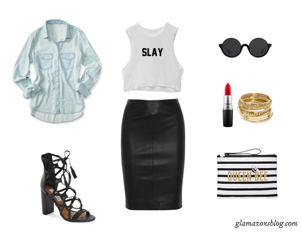 Statement-Crop-Top-Leather-Skirt-Chambray-Shirt-Beyonce-Formation-Tour-Outfit-Glamazonsblog