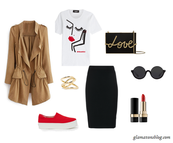 Trench-Coat-Graphic-Tee-Pencil-Skirt-Slip-On-Sneakers-Spring-Fashion-Glamazonsblog