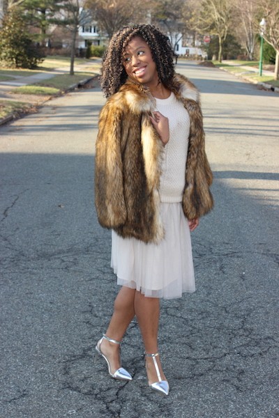 tulle skirt fur coat