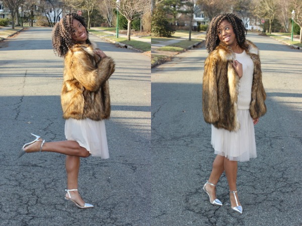 tulle skirt fur coat