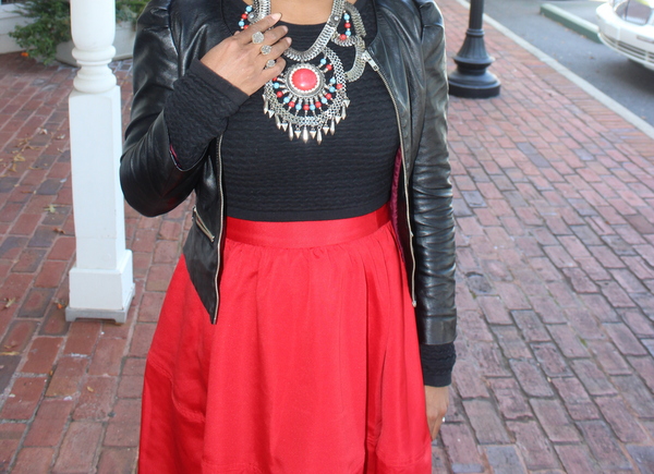 street-style-express-high-waist-full-midi-skirt-red-kendra-scott-naomi-double-ring-zara-flats-black-long-sleeve-crop-top-forever-21-leather-jacket-hm-necklace-glamazons-blog-3