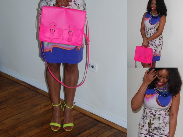 What I Wore: Vera Wang ‘Chemical Reaction’ Dress, H&M Neon Satchel and Prabal Gurung for Target Neon Sandals